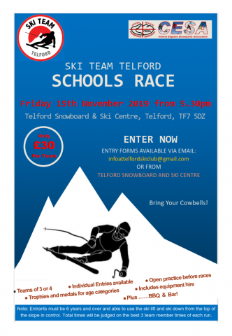 Ski team Telford Schools race poster