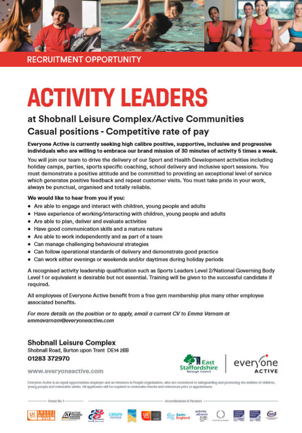 Activity leaders for Shobnall poster