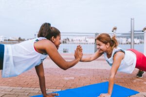 Women exercising together