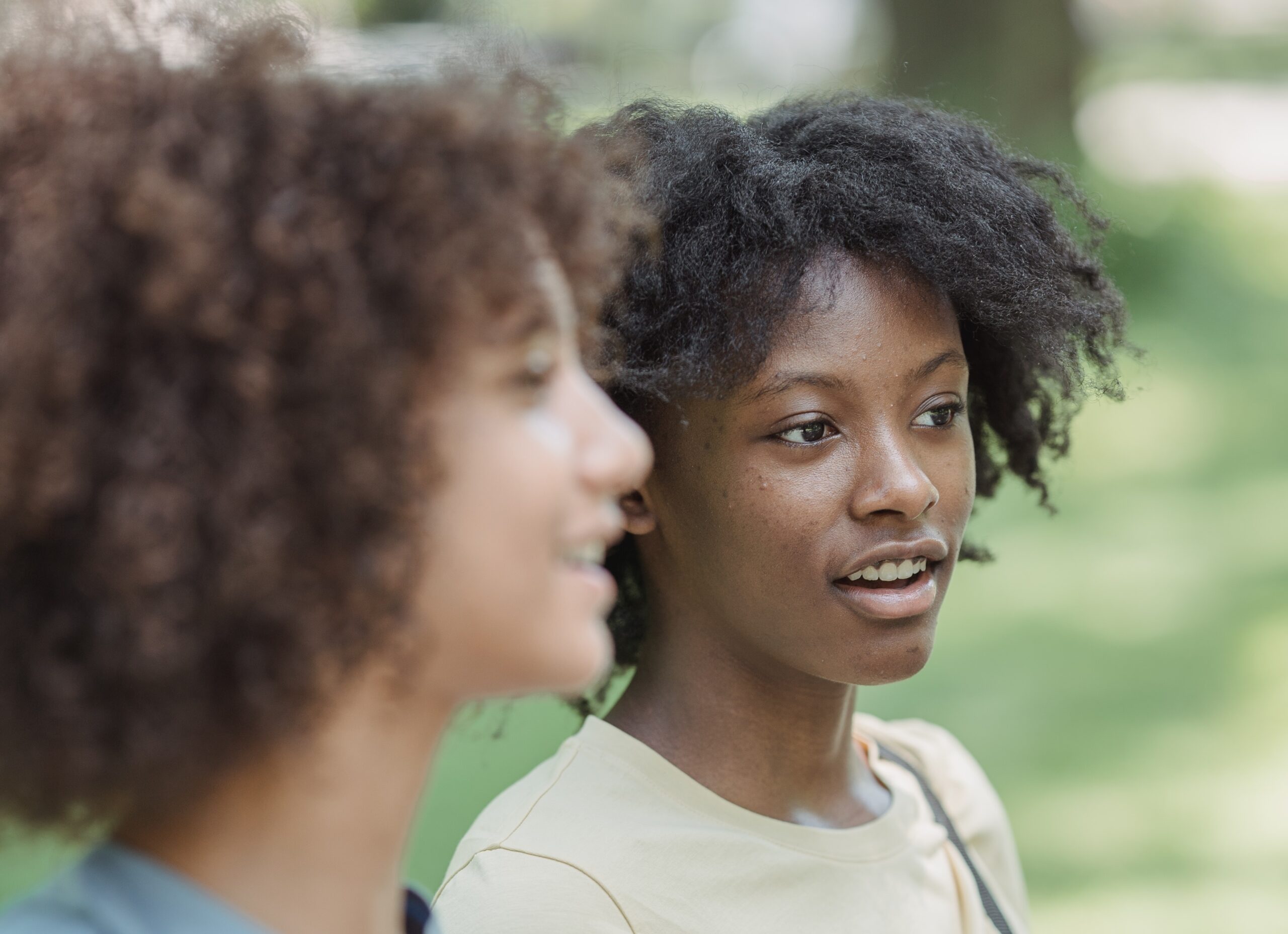 Two young people talking